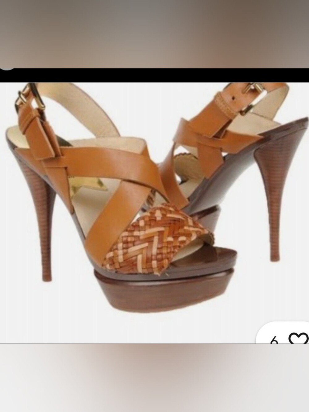 Michael Kors Juniper Teak Leather Combo Platform Sandals Heels, Size 6